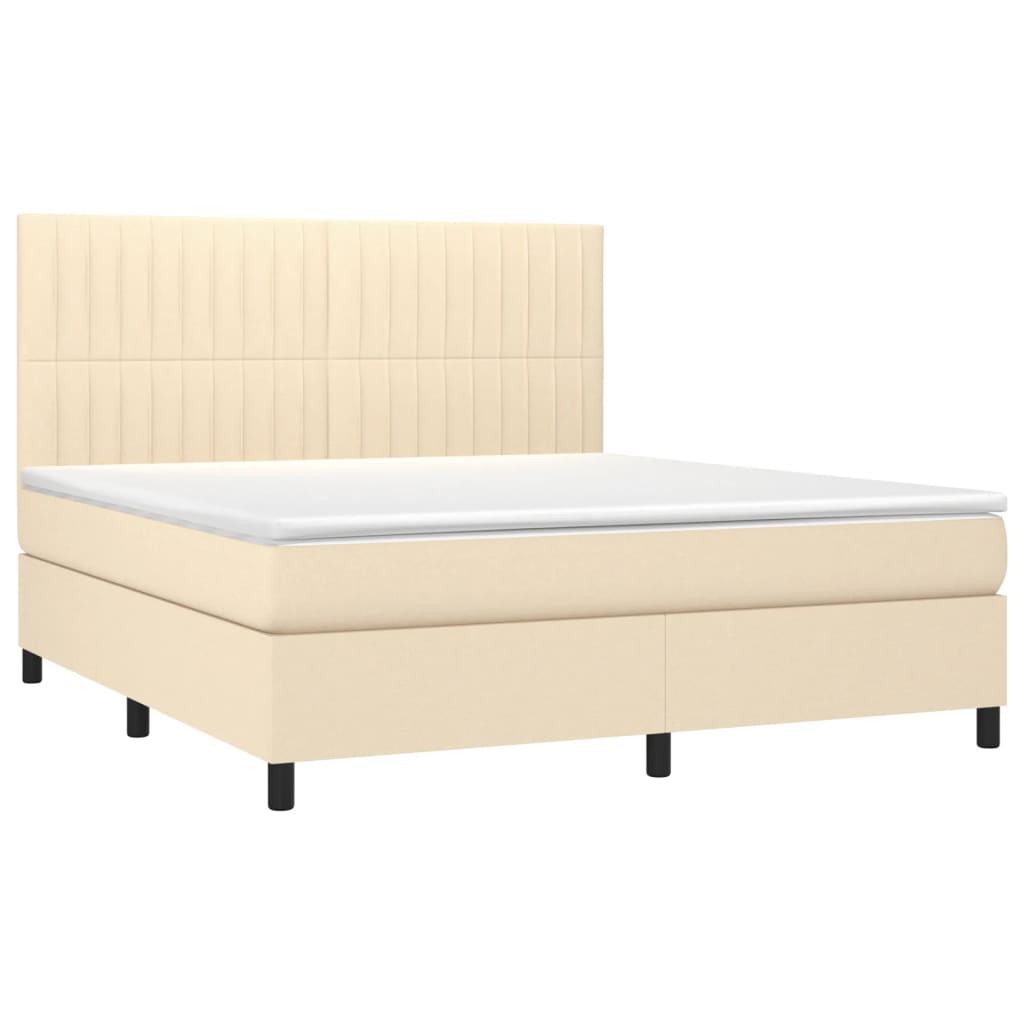 Cama box spring c/ colchão e LED 160x200 cm tecido cor creme