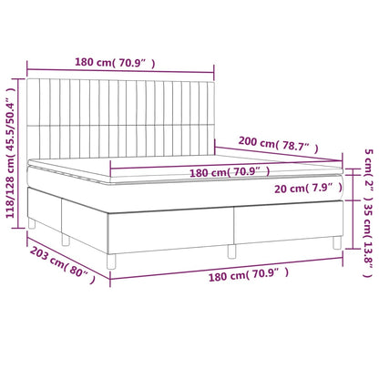 Cama box spring c/ colchão e LED 180x200 cm tecido cinza-claro