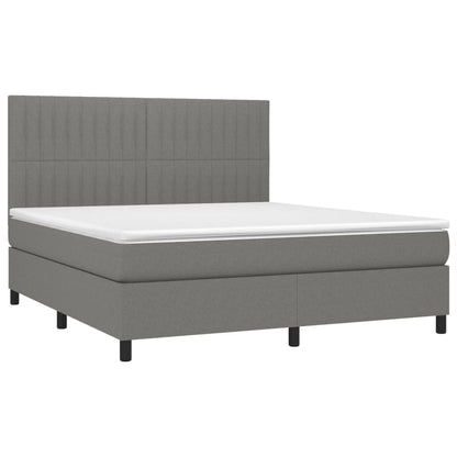 Cama box spring c/ colchão e LED 180x200 cm tecido cinza-escuro