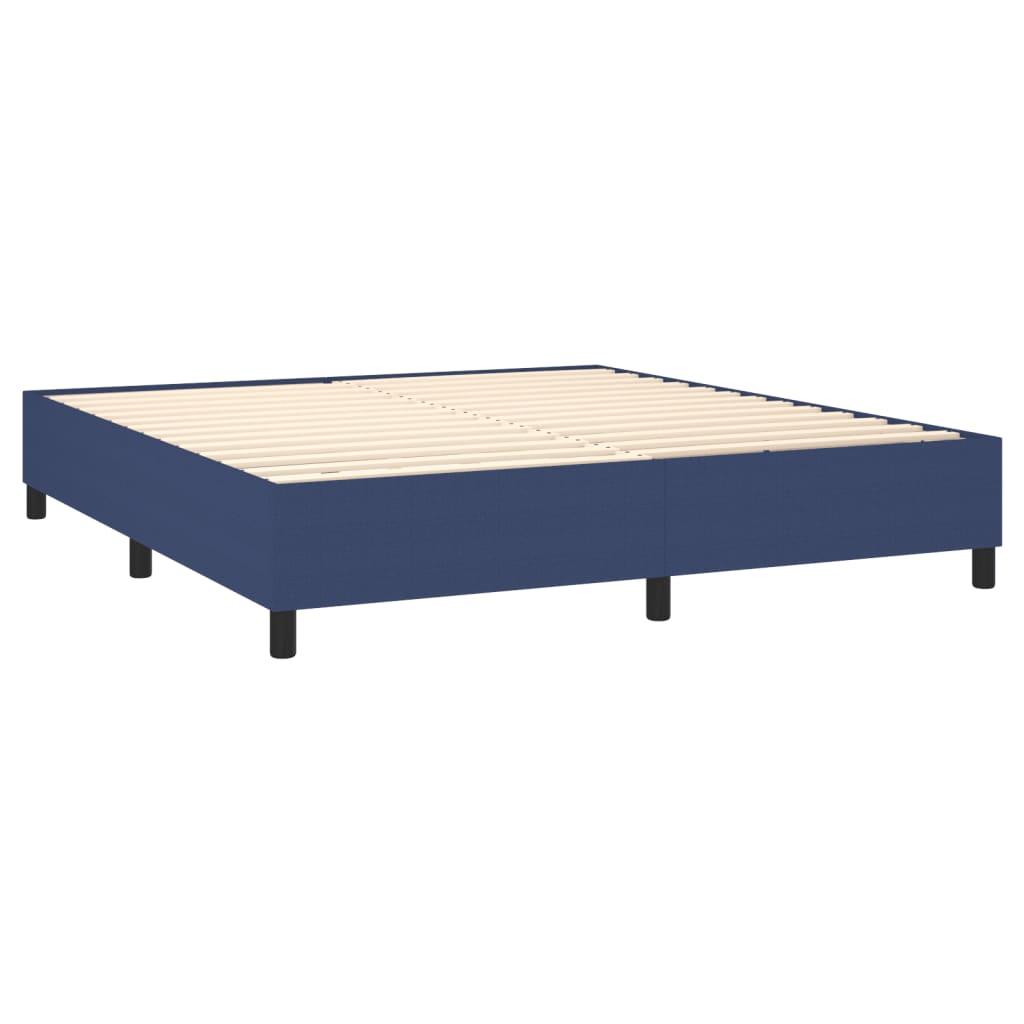 Cama box spring c/ colchão e LED 180x200 cm tecido azul