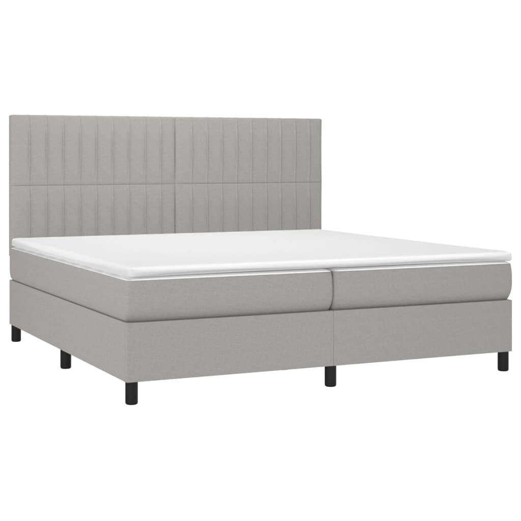 Cama box spring c/ colchão e LED 200x200 cm tecido cinza-claro