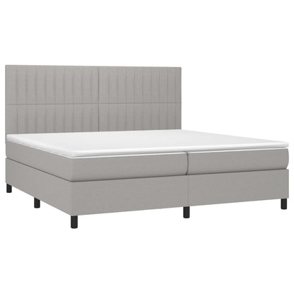 Cama box spring c/ colchão e LED 200x200 cm tecido cinza-claro