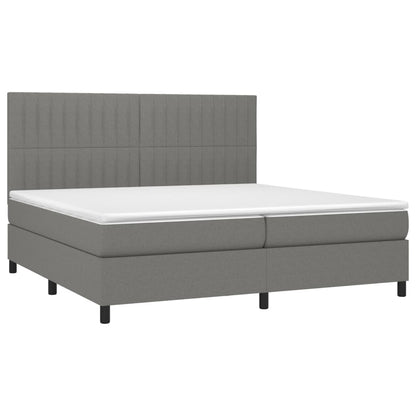 Cama box spring c/ colchão e LED 200x200 cm tecido cinza-escuro