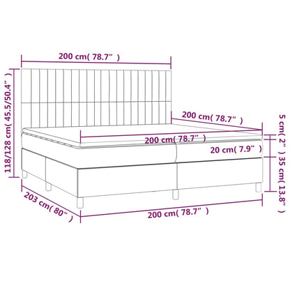 Cama box spring c/ colchão e LED 200x200 cm tecido cinza-escuro