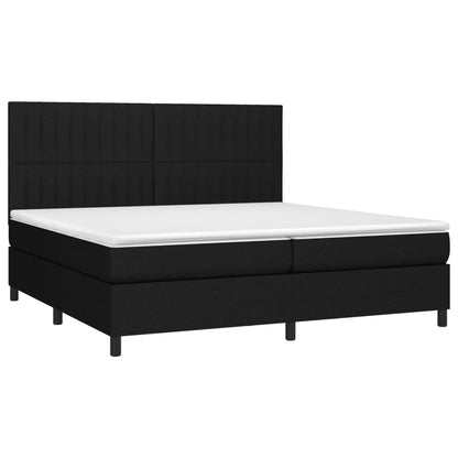 Cama box spring c/ colchão e LED 200x200 cm tecido preto