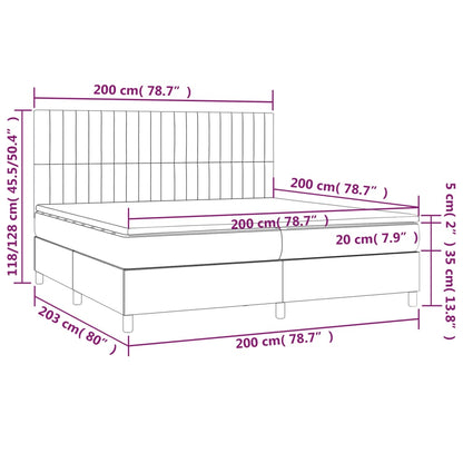 Cama box spring c/ colchão e LED 200x200 cm tecido preto