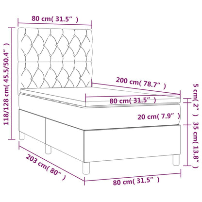 Cama box spring c/ colchão/LED 80x200cm tecido castanho-escuro