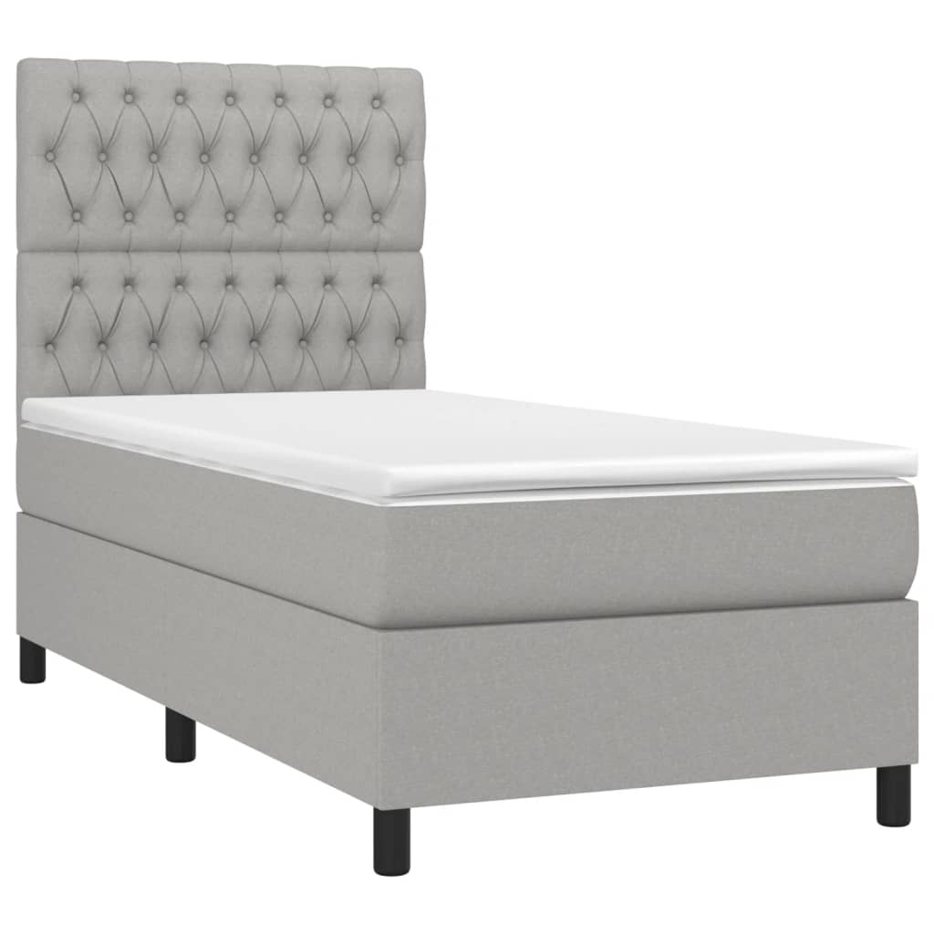 Cama box spring c/ colchão e LED 90x190 cm tecido cinza-claro