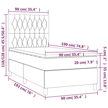 Cama box spring c/ colchão e LED 90x190 cm tecido cinza-escuro