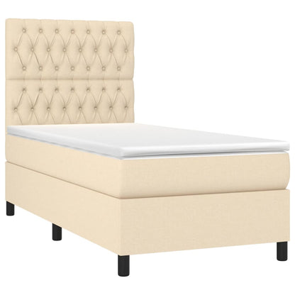 Cama box spring c/ colchão e LED 90x190 cm tecido cor creme