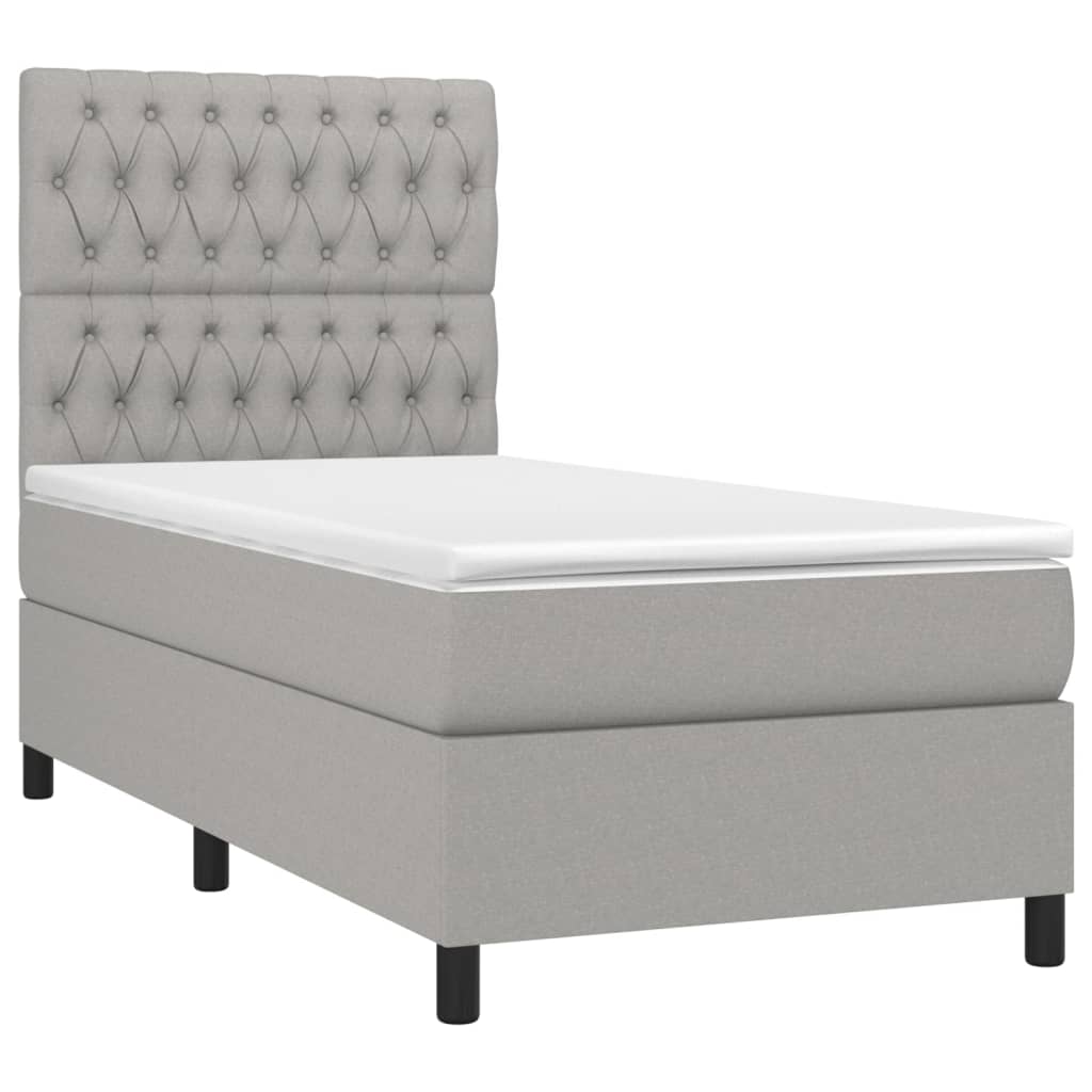 Cama box spring c/ colchão e LED 90x200 cm tecido cinza-claro