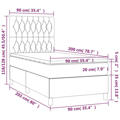 Cama box spring c/ colchão e LED 90x200 cm tecido cinza-claro