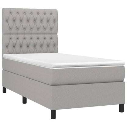 Cama box spring c/ colchão e LED 100x200 cm tecido cinza-claro