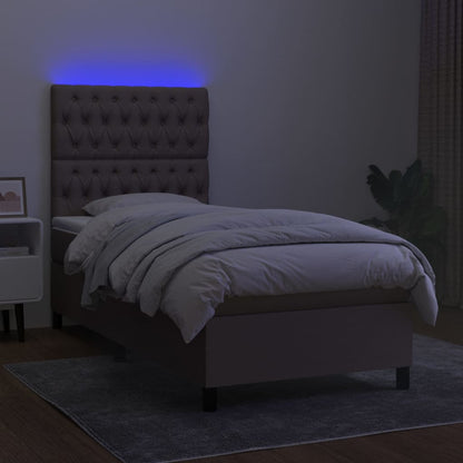 Cama box spring colchão/LED 100x200cm tecido cinza-acastanhado