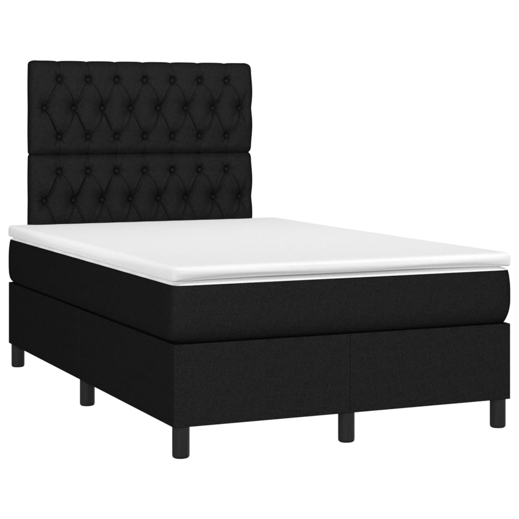 Cama box spring c/ colchão e LED 120x200 cm tecido preto