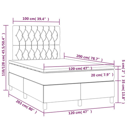 Cama box spring c/ colchão/LED 120x200cm tecido castanho-escuro