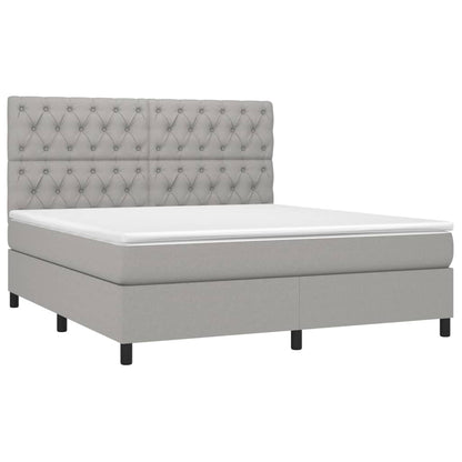 Cama box spring c/ colchão e LED 160x200 cm tecido cinza-claro