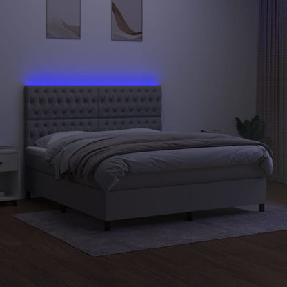 Cama box spring c/ colchão e LED 160x200 cm tecido cinza-claro