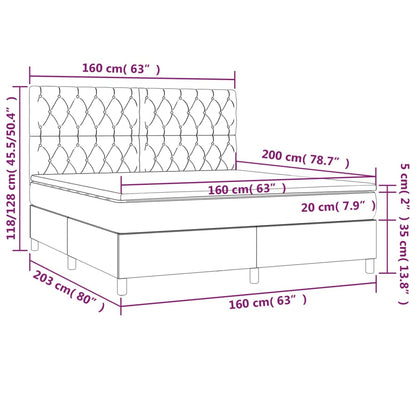 Cama box spring c/ colchão e LED 160x200 cm tecido preto