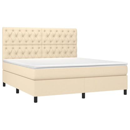 Cama box spring c/ colchão e LED 160x200 cm tecido cor creme