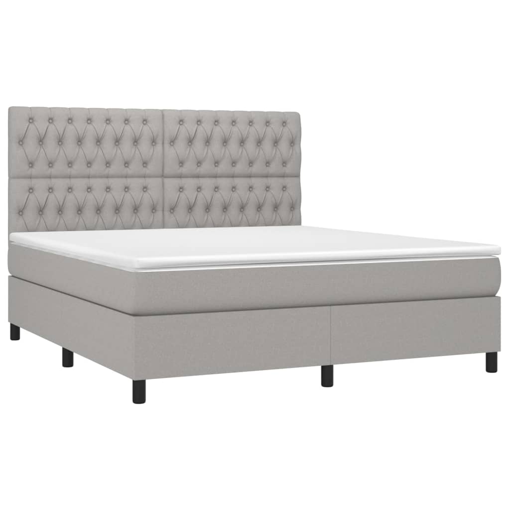 Cama box spring c/ colchão e LED 180x200 cm tecido cinza-claro