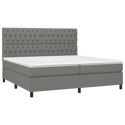 Cama box spring c/ colchão e LED 200x200 cm tecido cinza-escuro