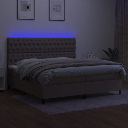 Cama box spring colchão/LED 200x200cm tecido cinza-acastanhado