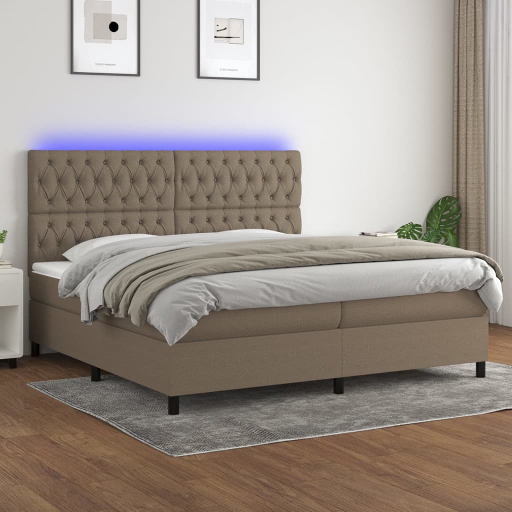 Cama box spring colchão/LED 200x200cm tecido cinza-acastanhado