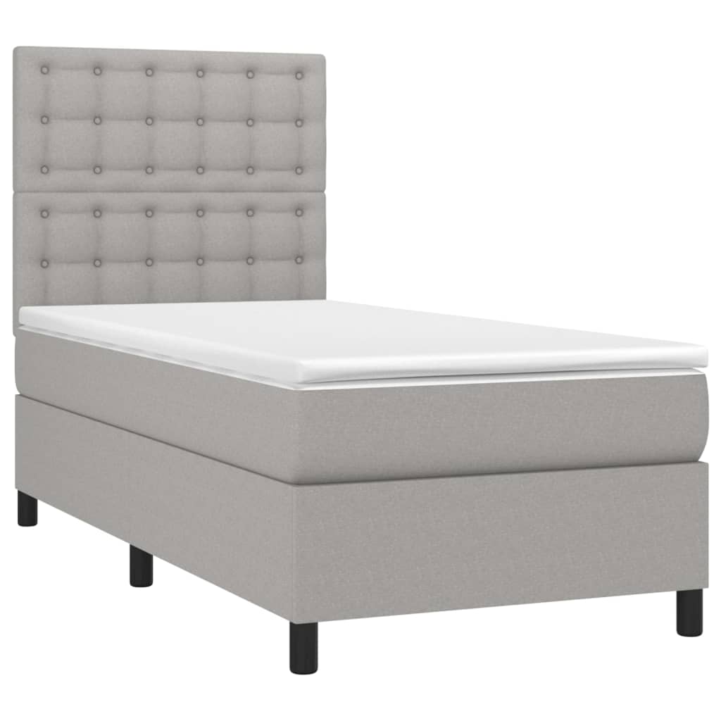 Cama box spring c/ colchão e LED 80x200 cm tecido cinza-claro