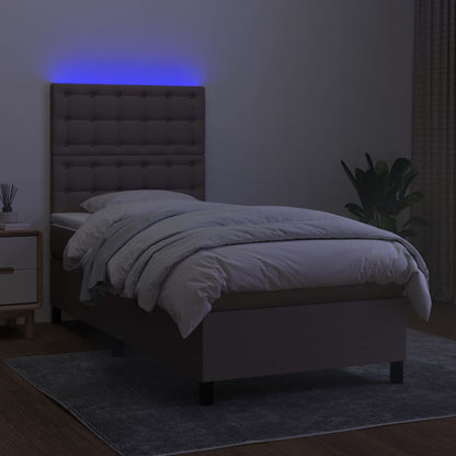 Cama box spring + colchão/LED 90x190cm tecido cinza-acastanhado