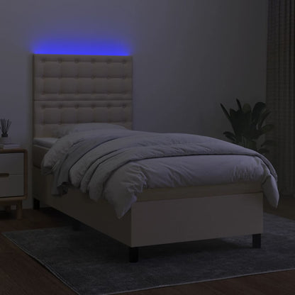 Cama box spring c/ colchão e LED 100x200 cm tecido cor creme