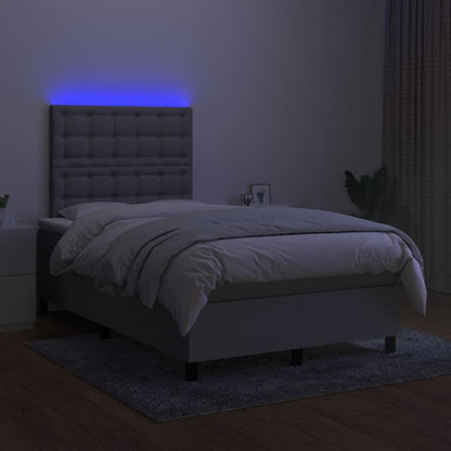 Cama box spring c/ colchão e LED 120x200 cm tecido cinza-claro