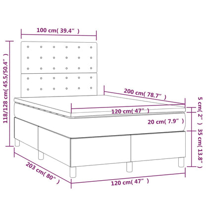 Cama box spring c/ colchão e LED 120x200 cm tecido cinza-claro