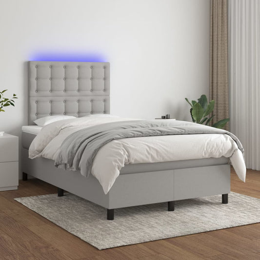 Cama box spring c/ colchão e LED 120x200 cm tecido cinza-claro