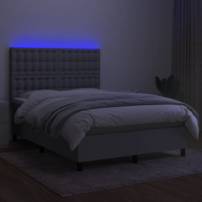 Cama box spring c/ colchão e LED 140x190 cm tecido cinza-claro