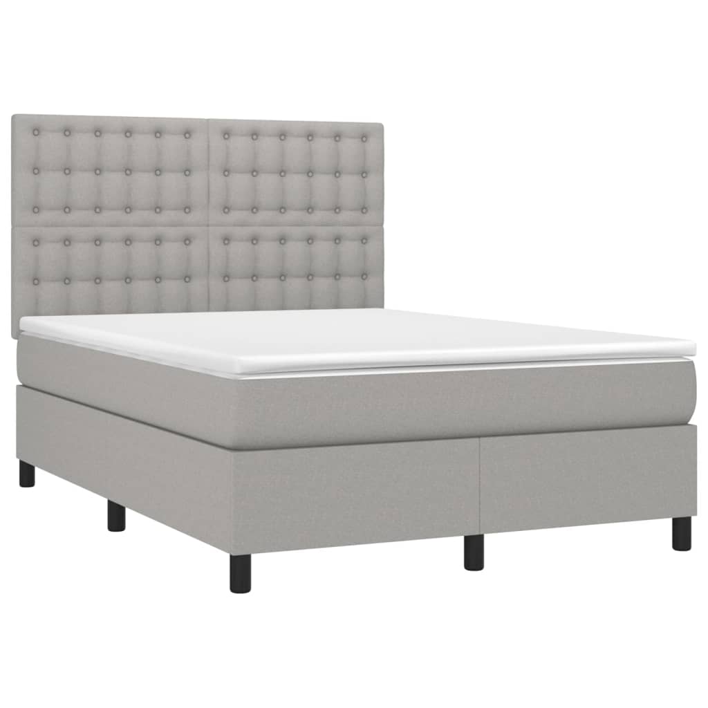 Cama box spring c/ colchão e LED 140x200 cm tecido cinza-claro