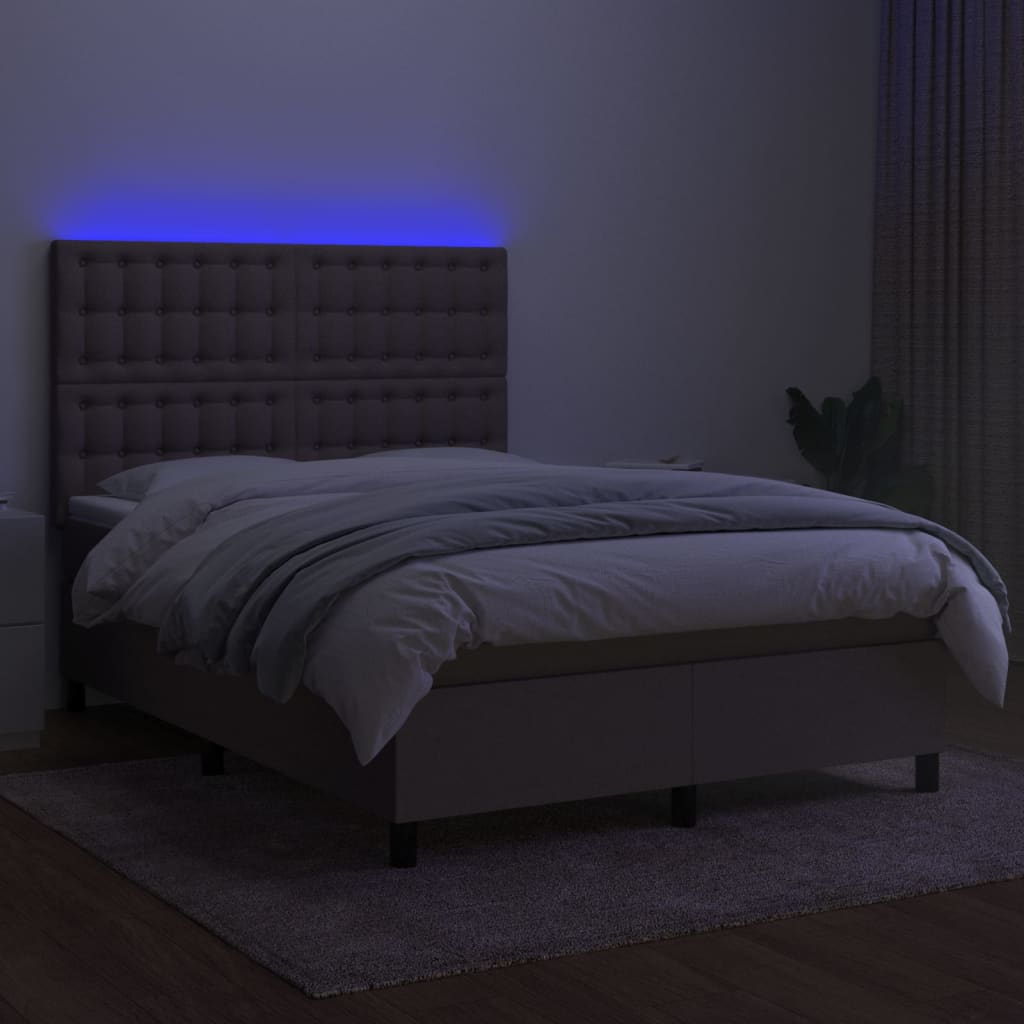 Cama box spring colchão/LED 140x200 cm tecido cinza-acastanhado