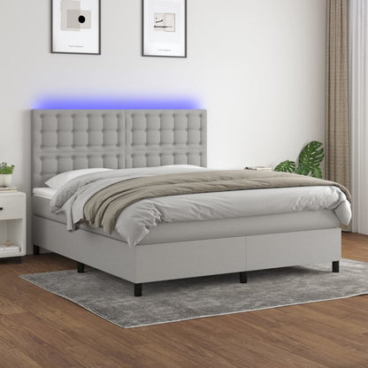 Cama box spring c/ colchão e LED 160x200 cm tecido cinza-claro