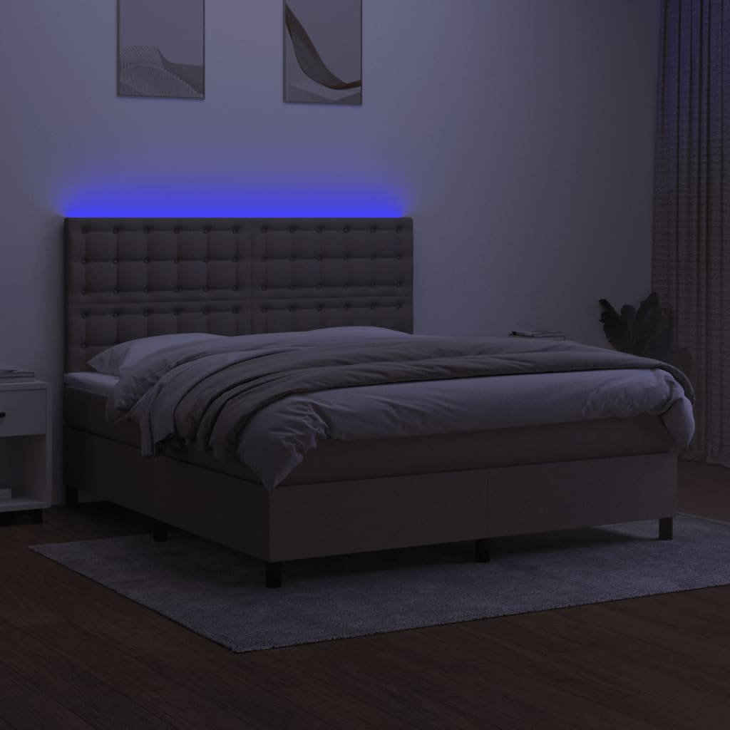 Cama box spring colchão/LED 160x200 cm tecido cinza-acastanhado