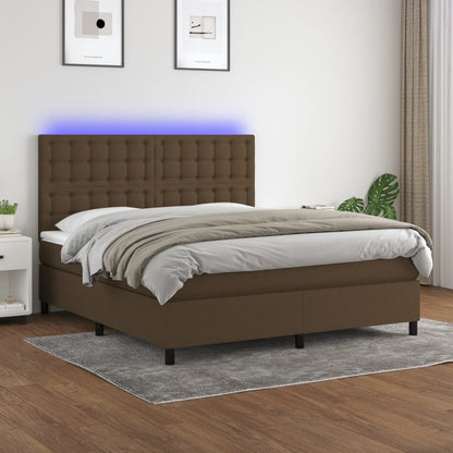 Cama box spring c/ colchão/LED 180x200cm tecido castanho-escuro