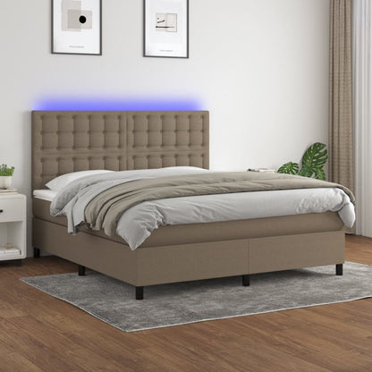 Cama box spring colchão/LED 180x200cm tecido cinza-acastanhado