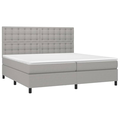 Cama box spring c/ colchão e LED 200x200 cm tecido cinza-claro