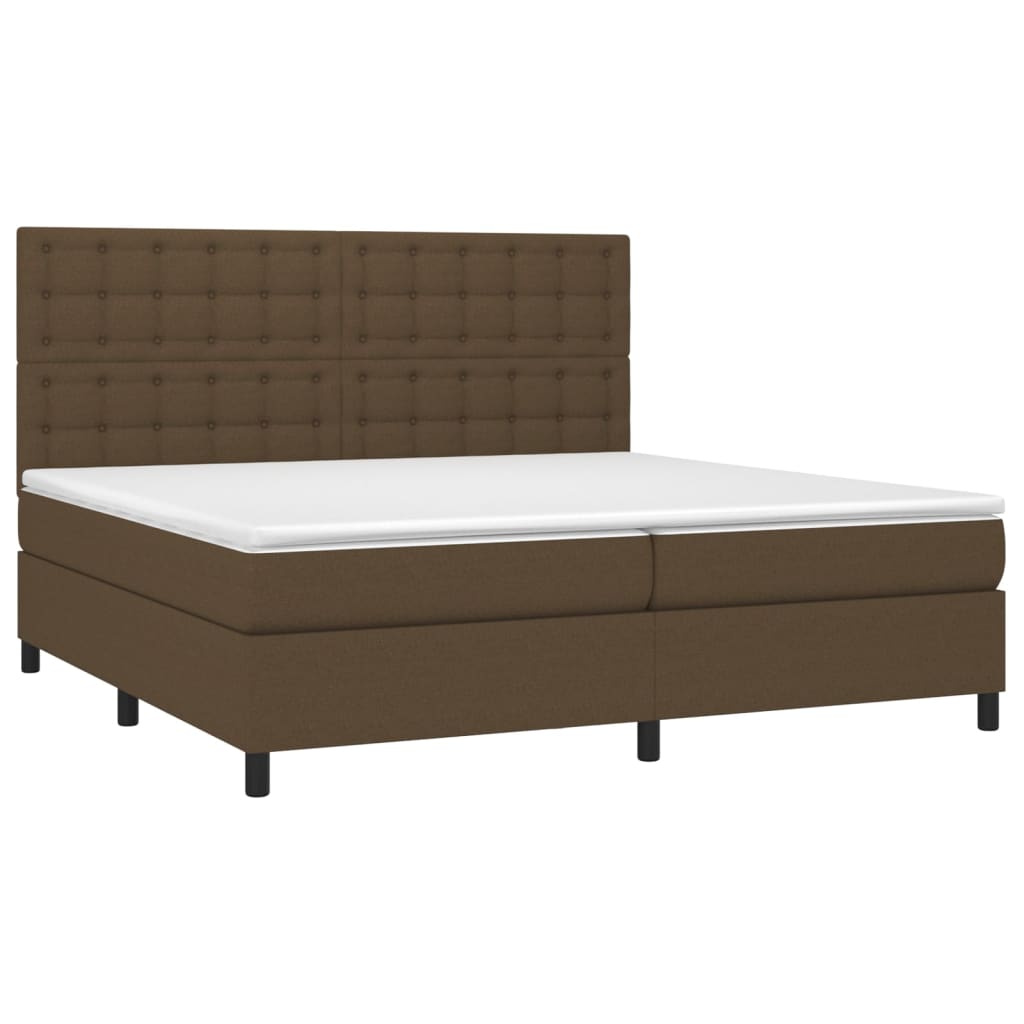 Cama box spring c/ colchão/LED 200x200cm tecido castanho-escuro