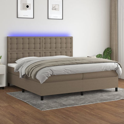 Cama box spring colchão/LED 200x200cm tecido cinza-acastanhado