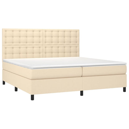 Cama box spring c/ colchão e LED 200x200 cm tecido cor creme