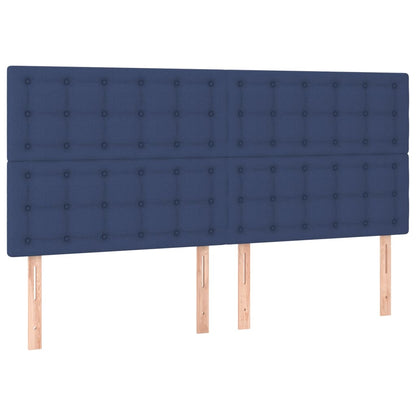 Cama box spring c/ colchão e LED 200x200 cm tecido azul