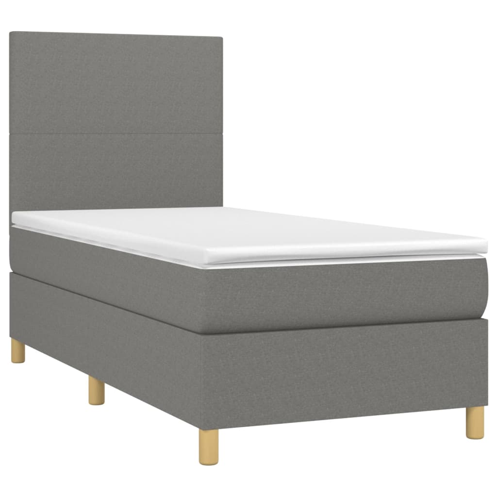 Cama box spring c/ colchão e LED 80x200 cm tecido cinza-escuro