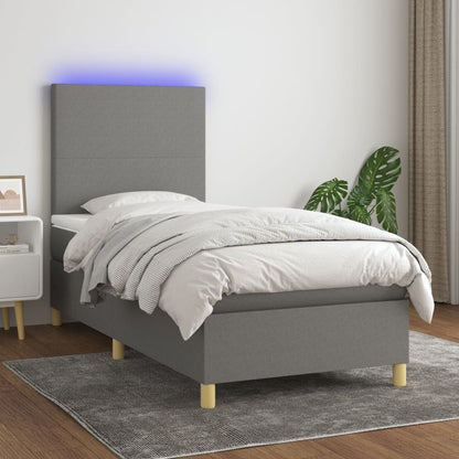 Cama box spring c/ colchão e LED 80x200 cm tecido cinza-escuro