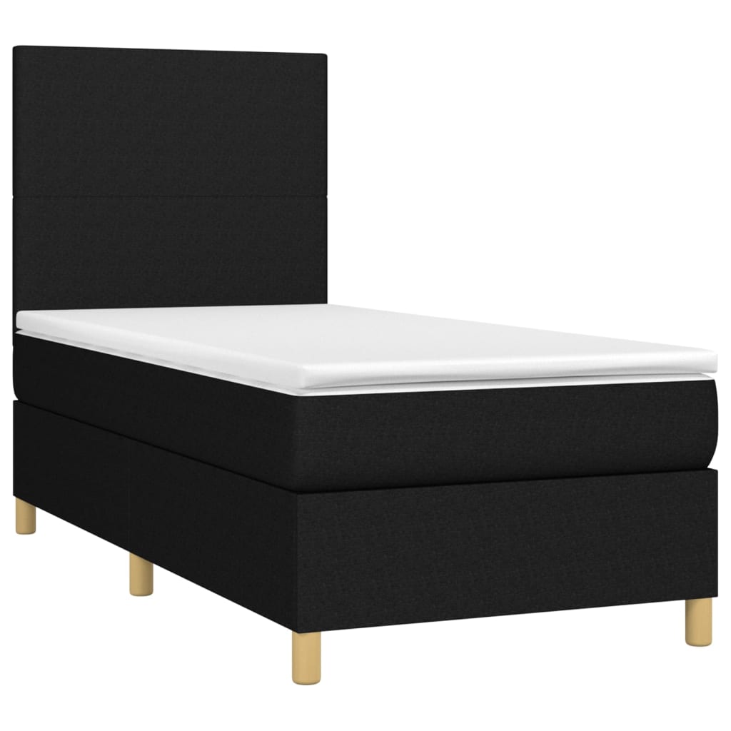 Cama box spring c/ colchão e LED 80x200 cm tecido preto