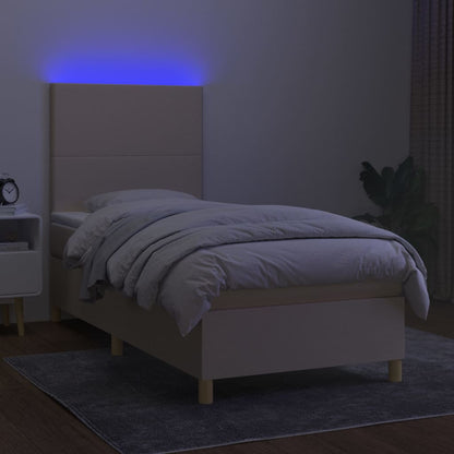 Cama box spring c/ colchão e LED 80x200 cm tecido cor creme